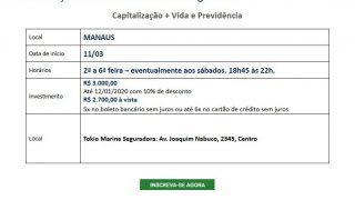 Em Manaus - Curso Habilitação de Corretores de Seguros Capitalização + Vida e Previdência - Inscrições abertas