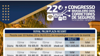 22º. Congresso Brasileiro de Corretores de Seguros = valores de hospedagem